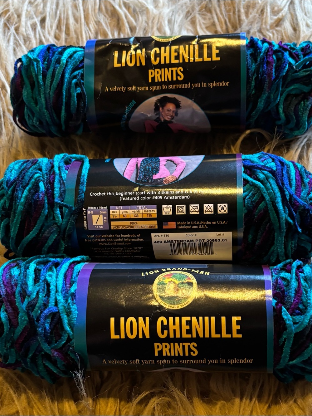 Chenille Yarn Amsterdam PRT by Lion Brand Discontinue Yarn New